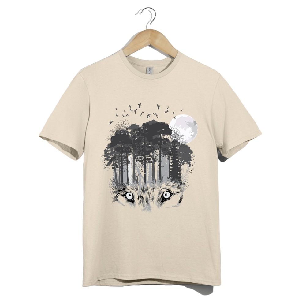Футболка с глазами лесного волка, унисекс, готическая, ночь полнолуния, искусство животных, хоррор-футболка 4XL