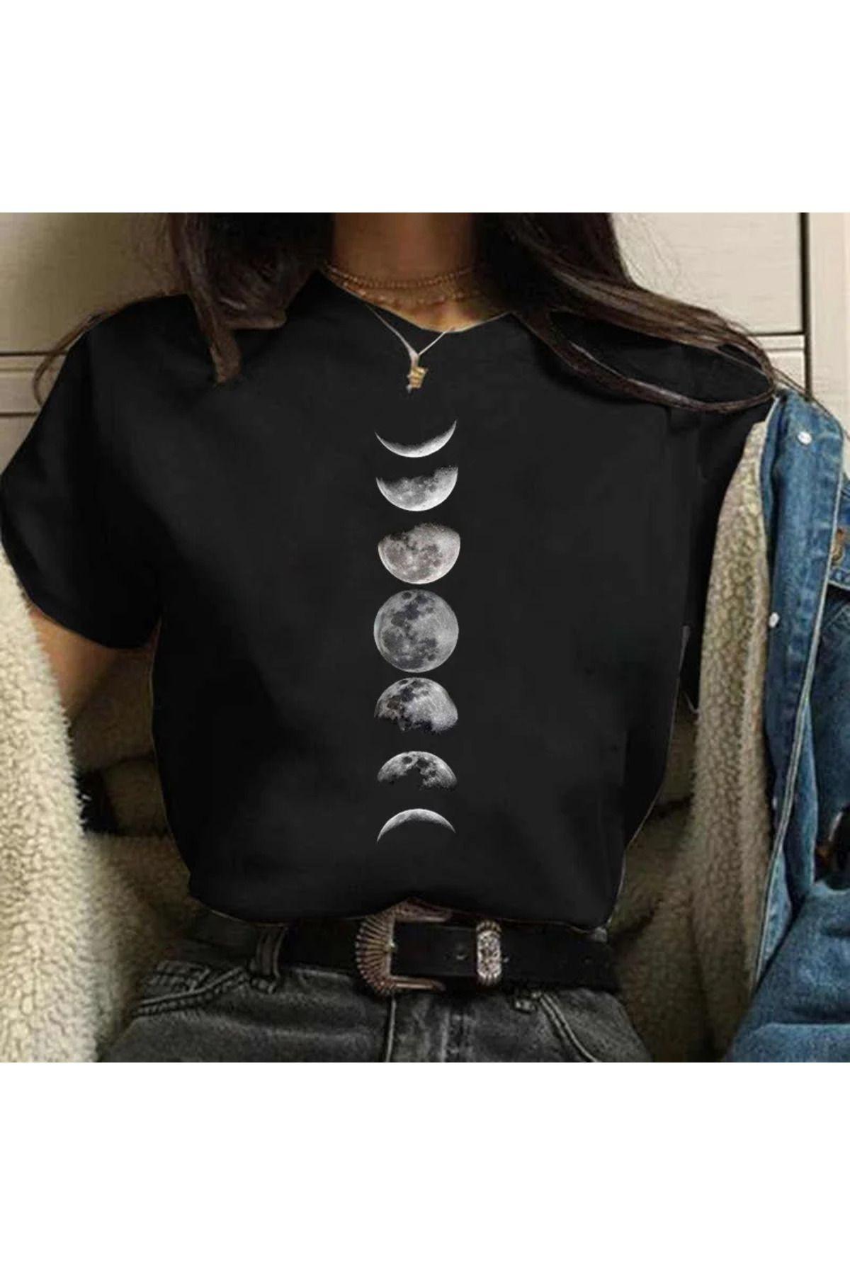 Женская стильная футболка большого размера с принтом фаз полнолуния, футболка больших размеров